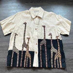 Vintage linen shirt with giraffes